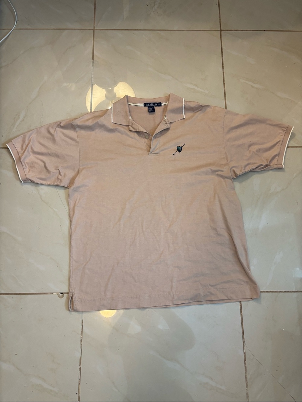 Nautica Men’s Polo Shirt in Pale Pink with White Trim